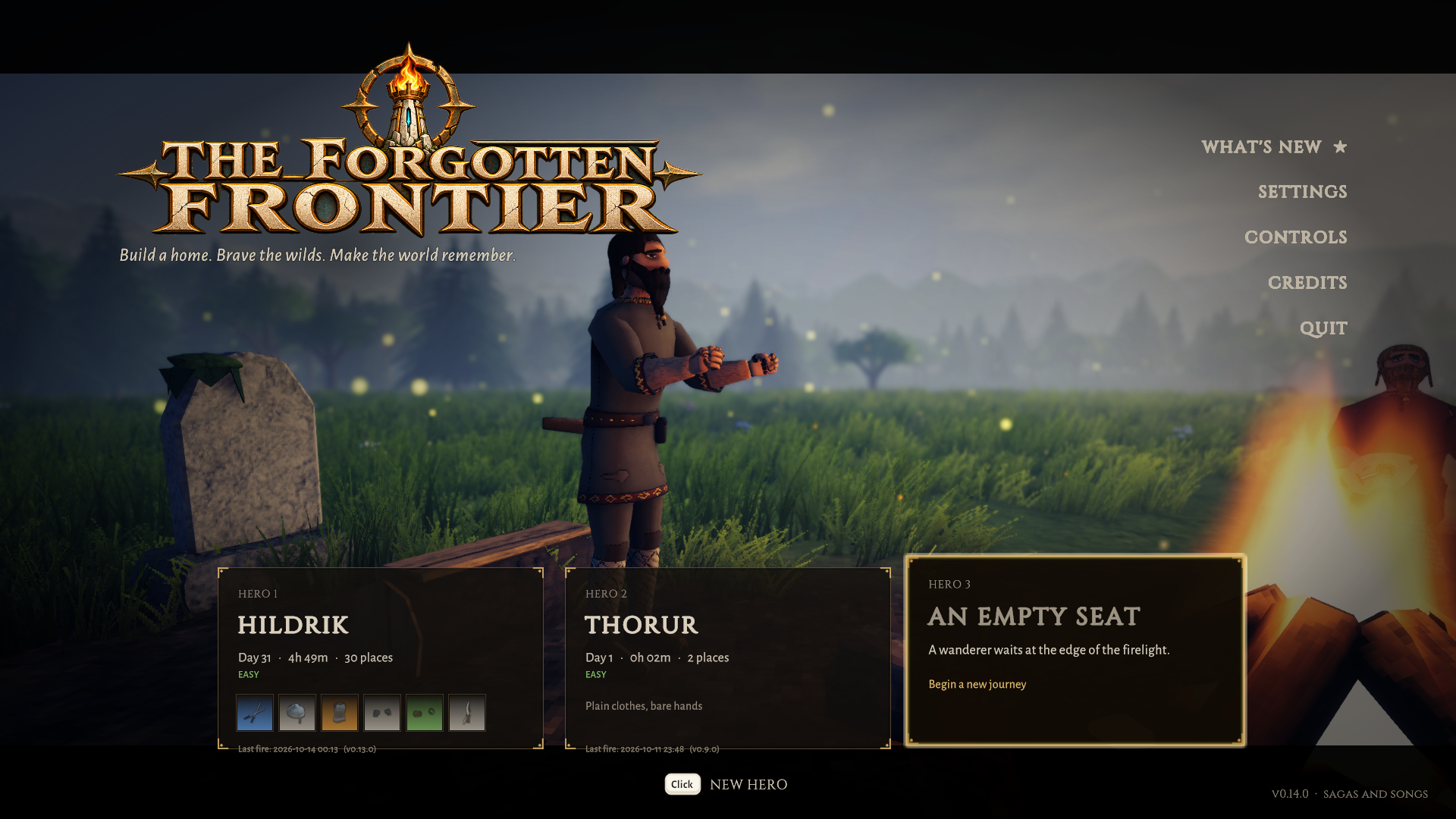 Title screen with the painted Beacon logo and hero slots.